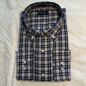 Peter Millar Blue and White Plaid Sports shirt XL New with Tags